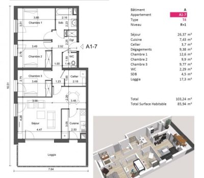 Appartement 4 pièces 85m2