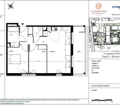 À louer : T3 Neuf – RESIDENCE LA PARENTHÈSE DES ARGOULETS