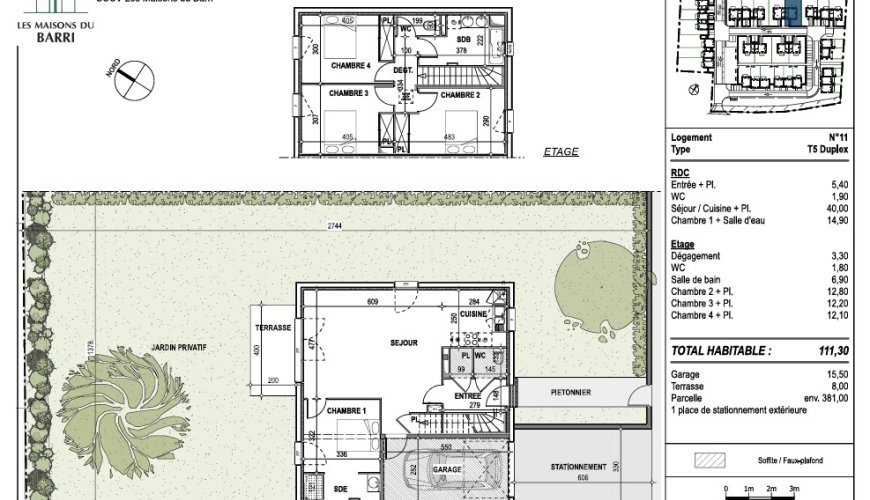 Villa T5 en Duplex avec jardin – Résidence Les Maisons du Barri – Daux – Avec Garage et Parking