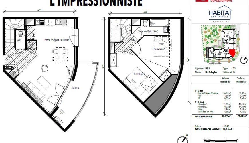 DUPLEX T3 NEUF PARKING INCLUS – Résidence L'IMPRESSIONNISTE