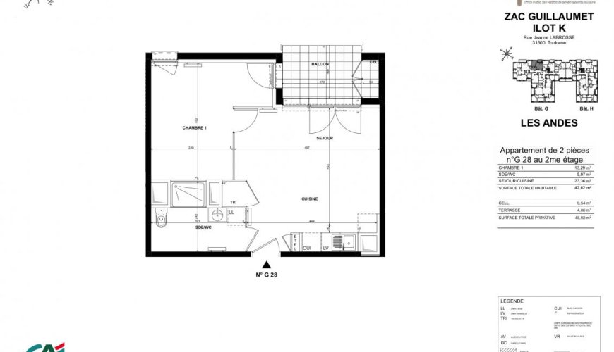 Appartement 2 pièces 42m2