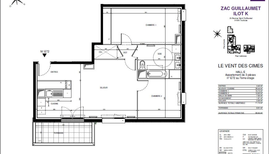 À louer : T3 neuf avec balcon en 7ème et dernière étage DISPONIBLE – Résidence LE VENT DES CIMES – Toulouse