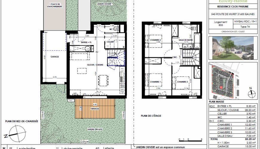 Villa T4 Duplex neuve avec terrasse et jardin – Programme Clos de Pauline – Eaunes – Garage et Parking inclus