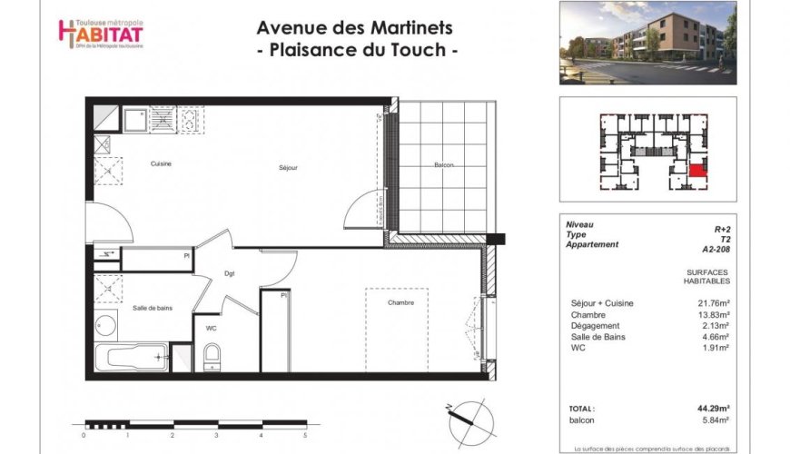 Appartement 2 pièces 44m2