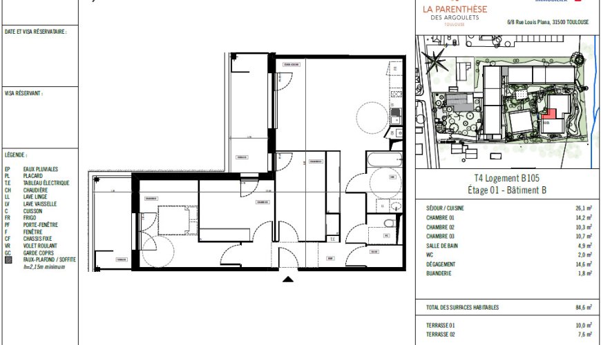À louer : T4 Neuf – RESIDENCE LA PARENTHÈSE DES ARGOULETS