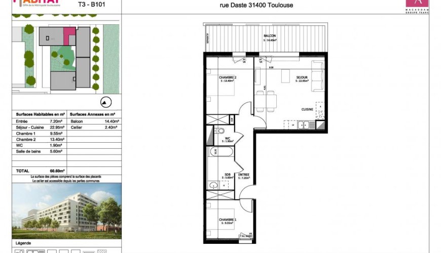APPARTEMENT 3 PIECES 61M²
