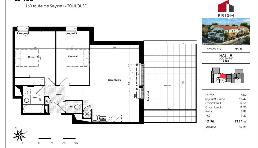 T3 neuf – Le 160 – Plusieurs T3 disponibles à tous les étages – Livraison fin janvier – Parking inclus