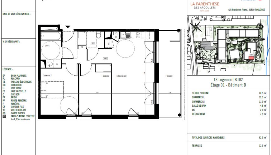 T3 NEUF AVEC PARKING – RESIDENCE LA PARENTHÈSE DES ARGOULETS