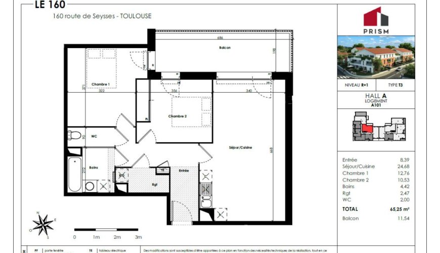 T3 neuf – Le 160 – Plusieurs T3 disponibles à tous les étages – Livraison fin janvier – Parking inclus